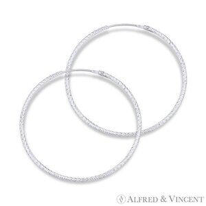 Diamond-Cut Pave Tube Hoop Earrings in .925 Sterling Silver w/ Rhodium